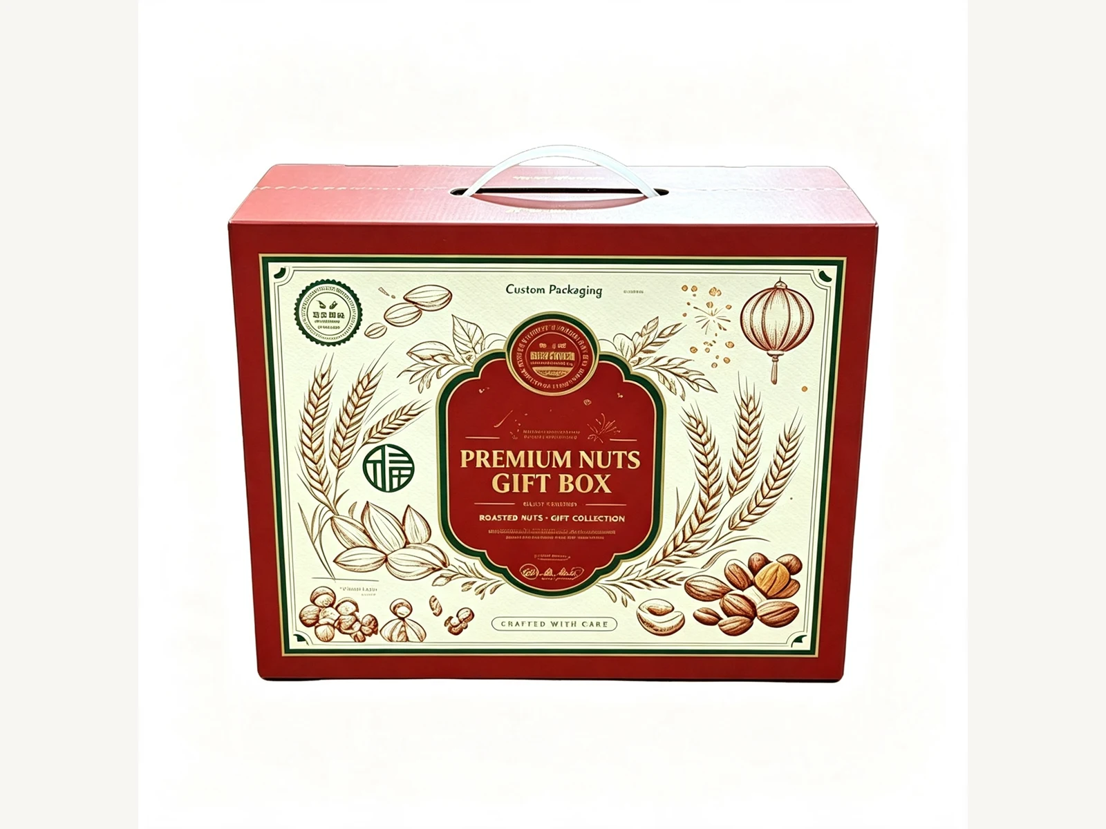English-language handled gift box for premium packaging applications